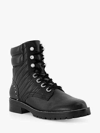 Dune Pearlescent Leather Lace Up Ankle Boots, Black