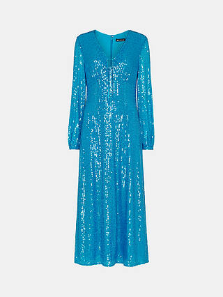 Whistles Sequin Keyhole Midi Dress, Blue