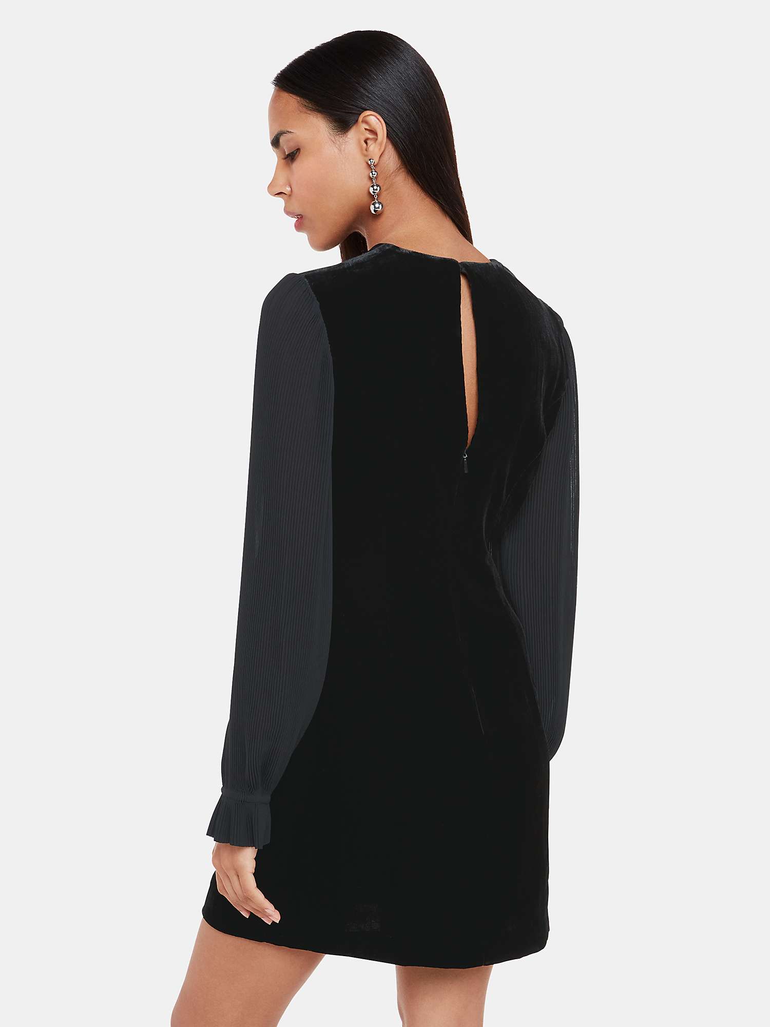 Buy Whistles Petite Velvet Pleated Puff Sleeve Mini Dress, Black Online at johnlewis.com