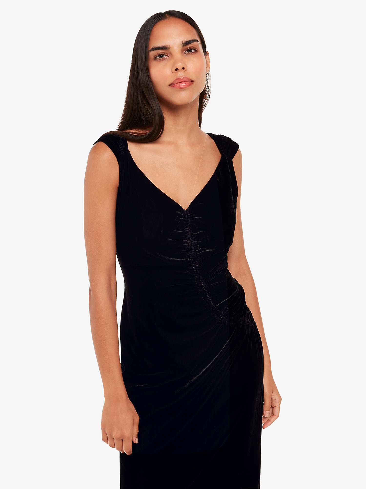Buy Whistles Draped Velvet Midi Dress, Black Online at johnlewis.com