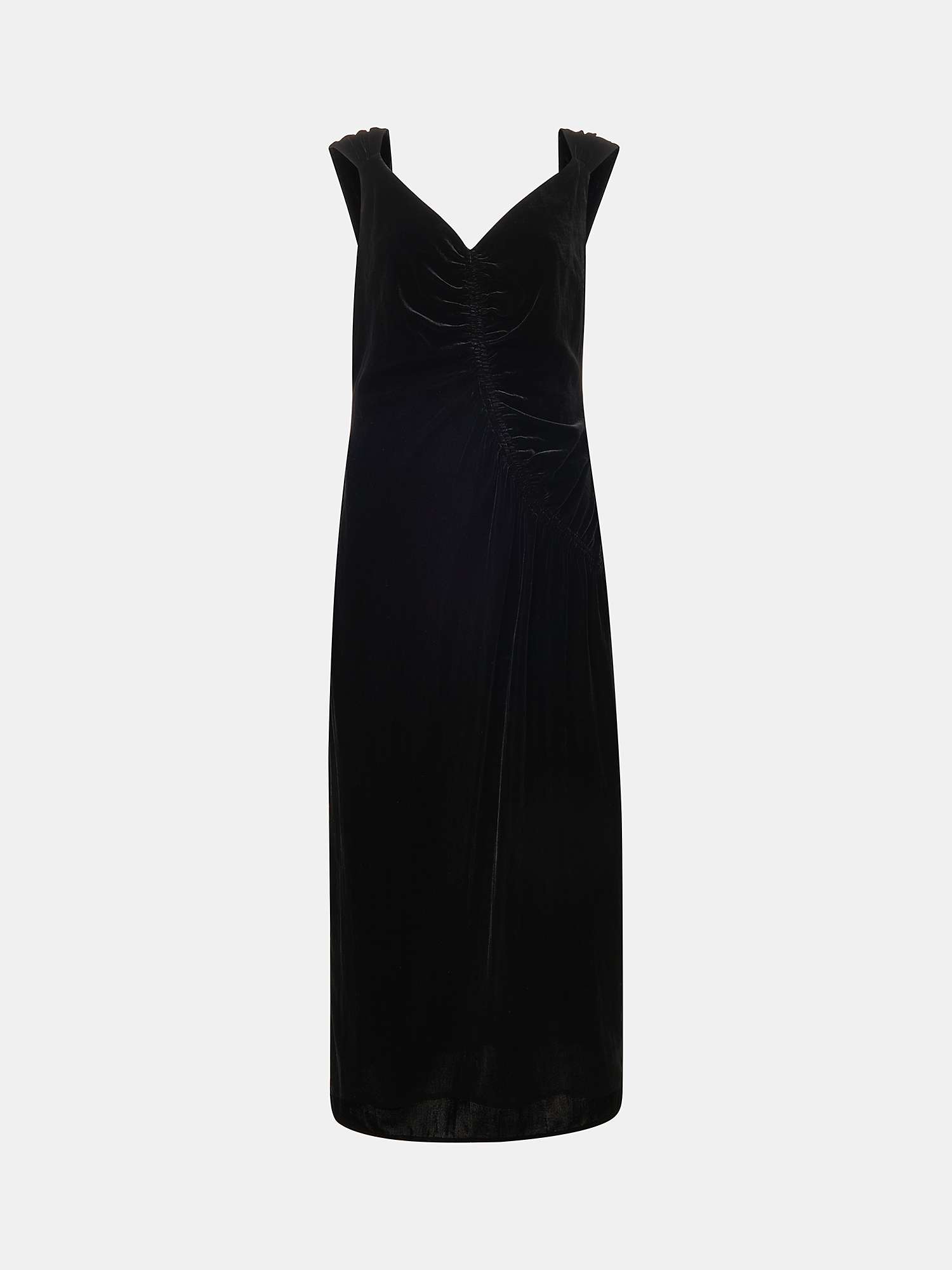 Whistles Draped Velvet Midi Dress, Black at John Lewis & Partners