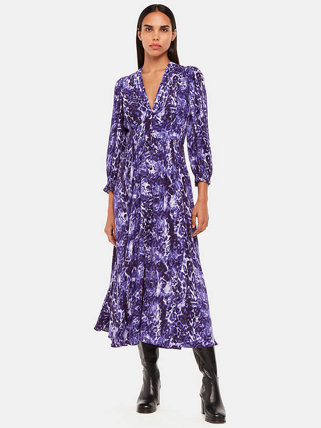 Whistles Glossy Leopard Midi Dress, Purple/Multi at John Lewis & Partners