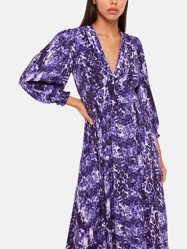 Whistles Glossy Leopard Midi Dress, Purple/Multi