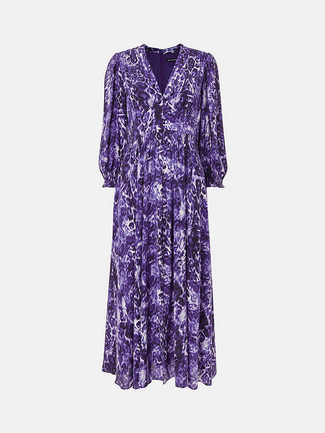 Whistles Glossy Leopard Midi Dress, Purple/Multi