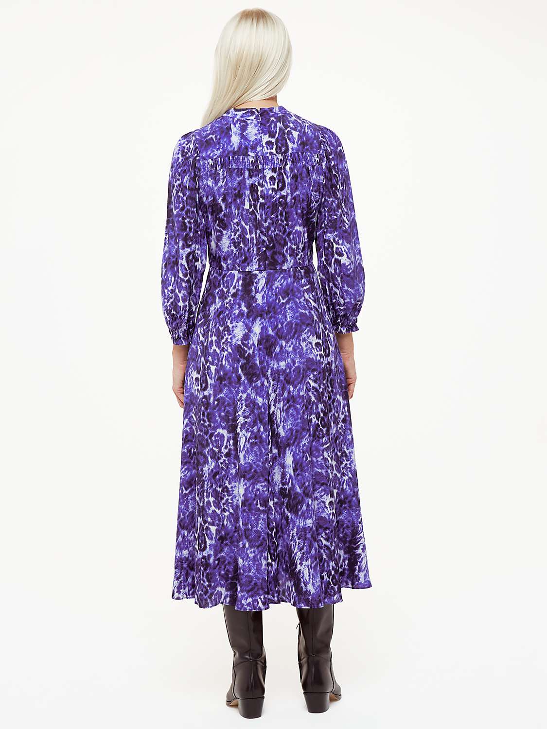 Whistles Petite Glossy Leopard Print Midi Dress, Purple/Multi at John ...