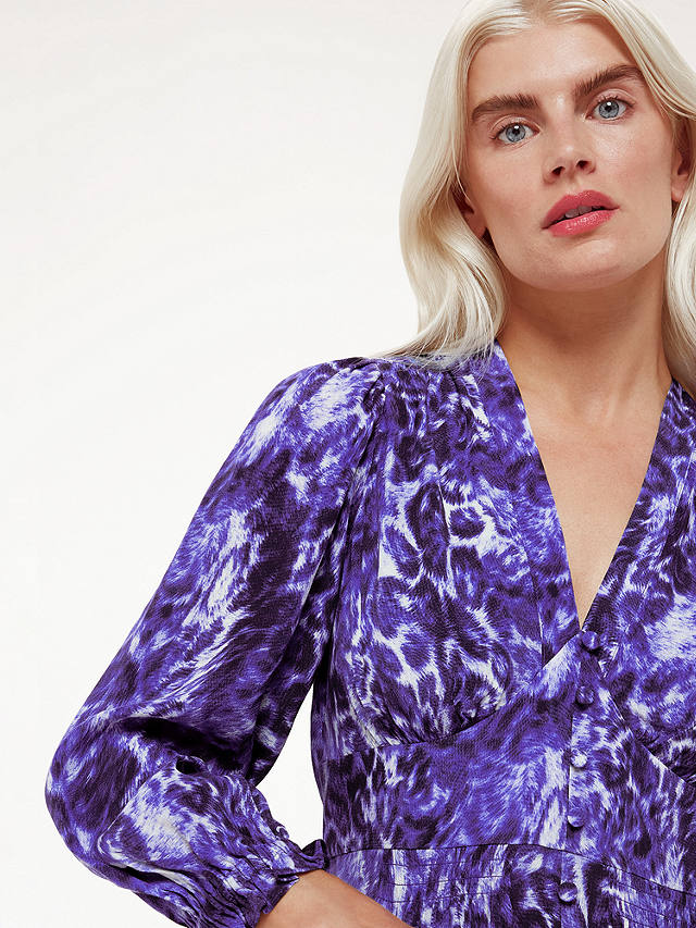 Whistles Petite Glossy Leopard Print Midi Dress, Purple/Multi