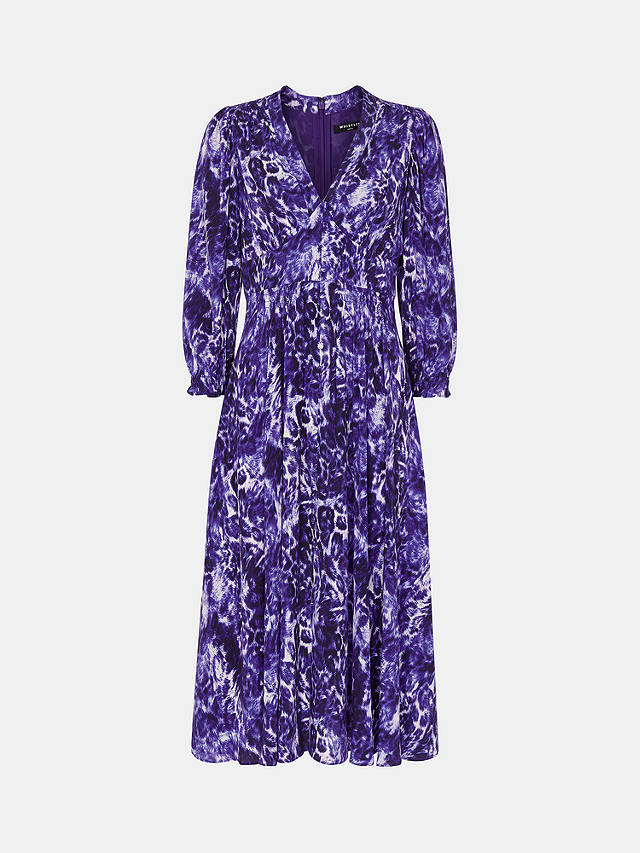 Whistles Petite Glossy Leopard Print Midi Dress, Purple/Multi