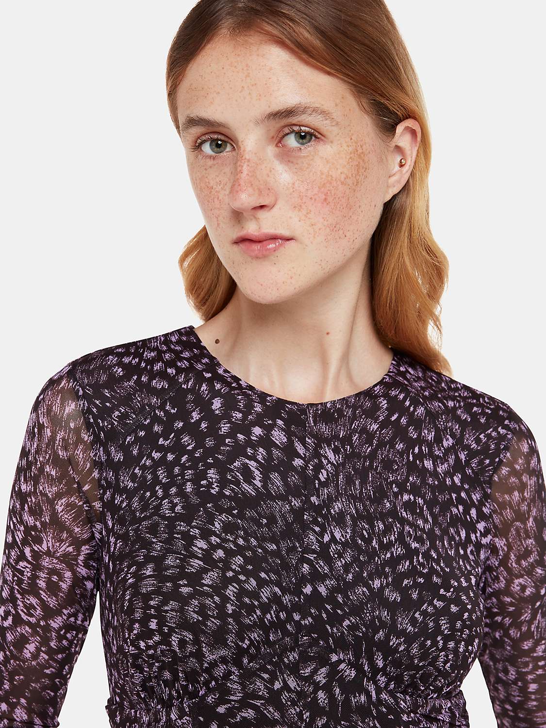 Buy Whistles Feather Leopard Mesh Midi Dress, Purple/Multi Online at johnlewis.com