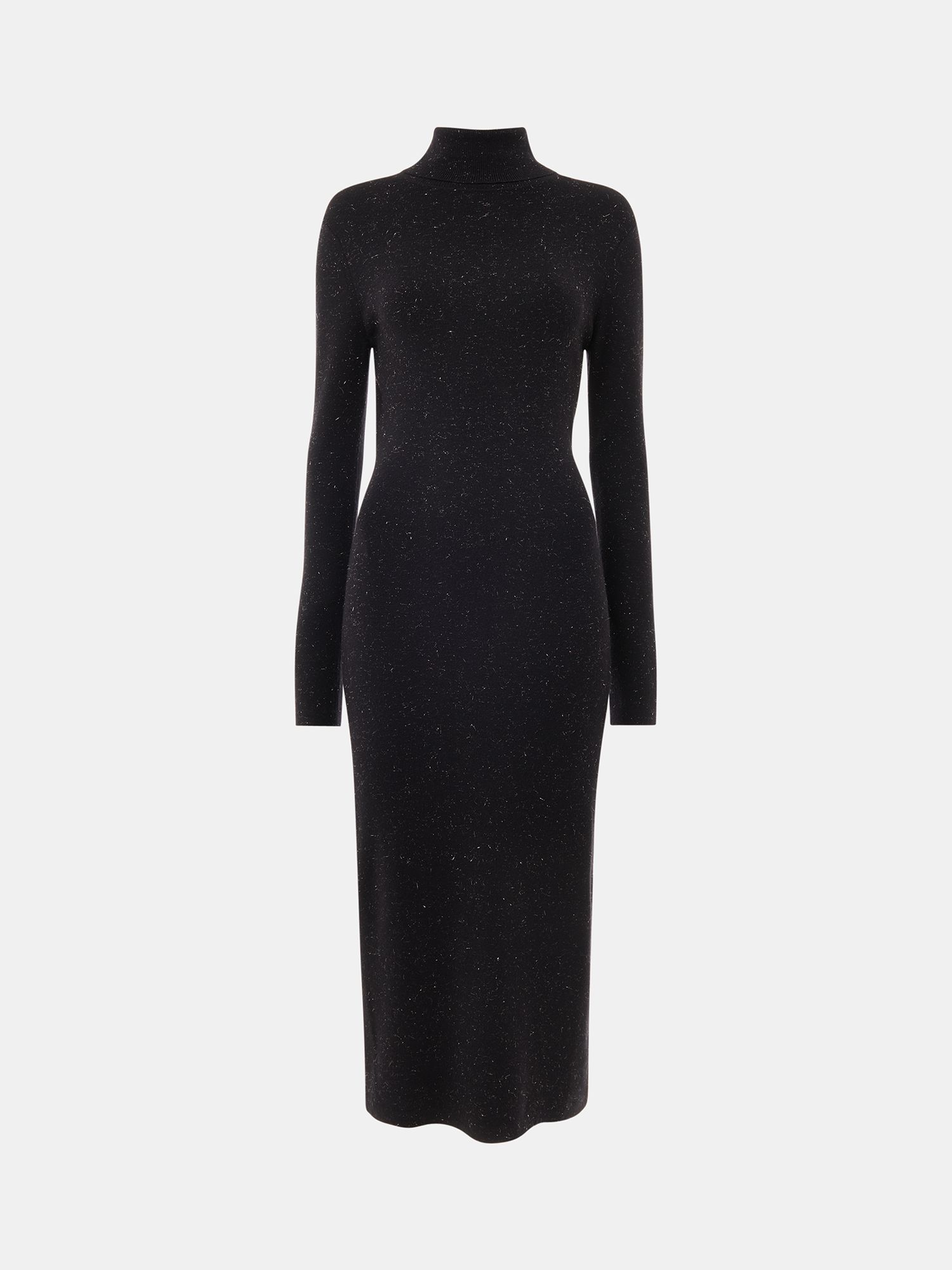 Whistles Annie Sparkle Roll Neck Midi Dress, Black at John Lewis & Partners