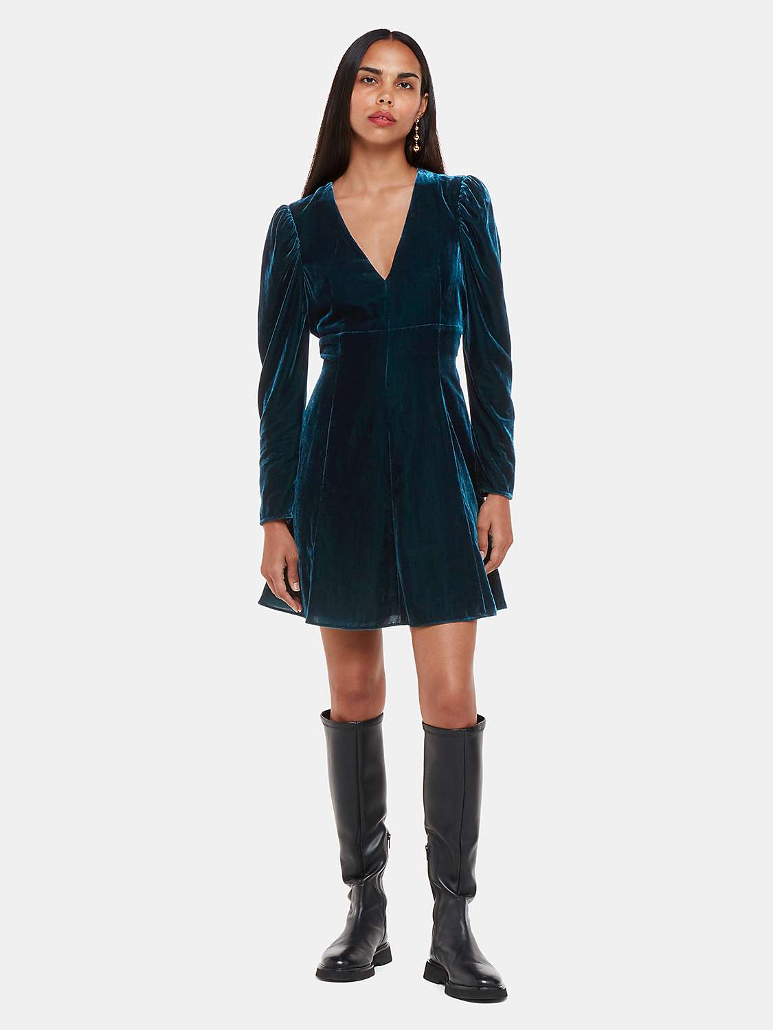 Buy Whistles Charley Velvet Flippy Mini Dress, Teal Online at johnlewis.com