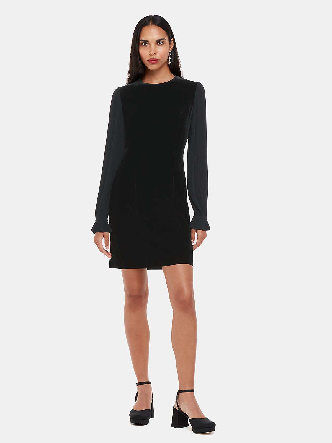 Buy Whistles Velvet Pleat Sleeve Mini Dress, Black Online at johnlewis.com
