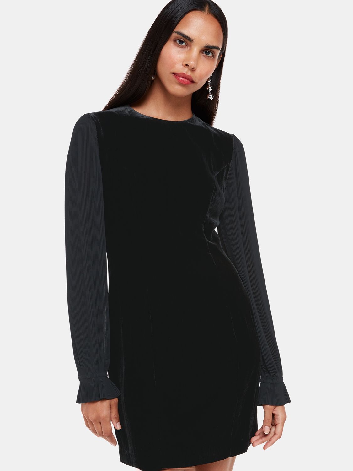 Buy Whistles Velvet Pleat Sleeve Mini Dress, Black Online at johnlewis.com