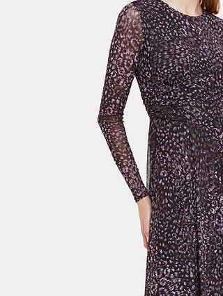 Whistles Petite Feather Leopard Mesh Dress, Purple/Multi