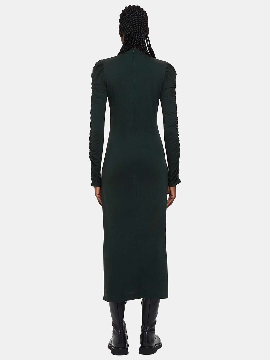 Buy Whistles Petite Ruched Sleeve Jersey Midi Dress, Dark Green Online at johnlewis.com