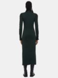 Whistles Petite Ruched Sleeve Jersey Midi Dress, Dark Green