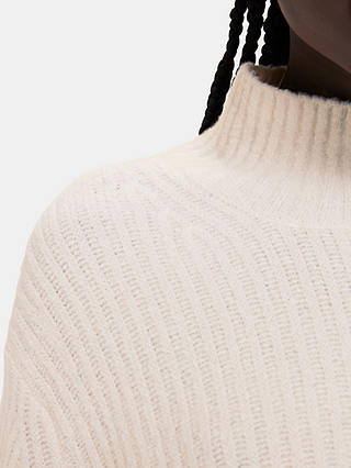 Whistles Wool Mix Ribbed Funnel Neck Jumper, Ivory