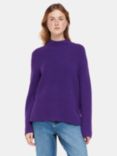 Whistles Wool Mix Ribbed Funnel Neck Jumper, Purple