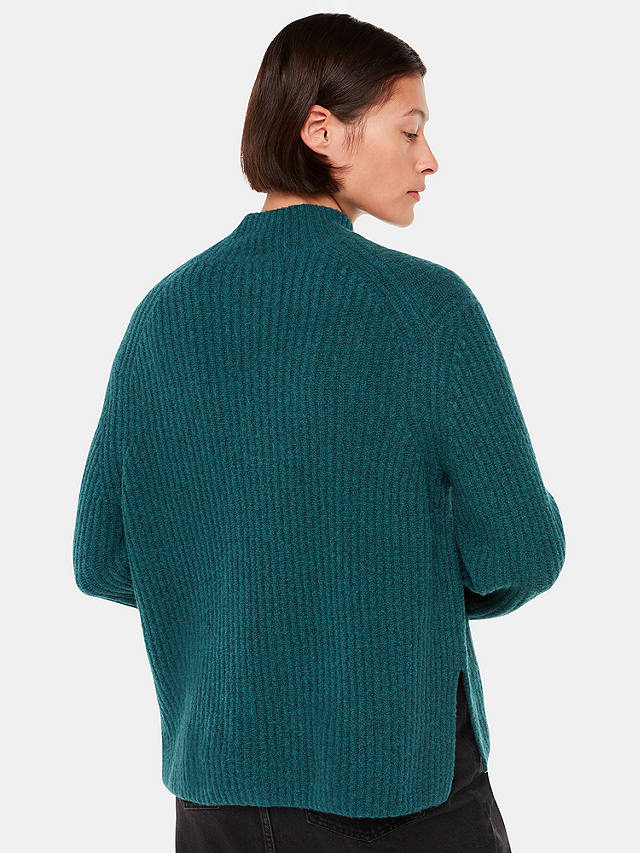 Whistles Wool Mix Ribbed Funnel Neck Jumper, Teal