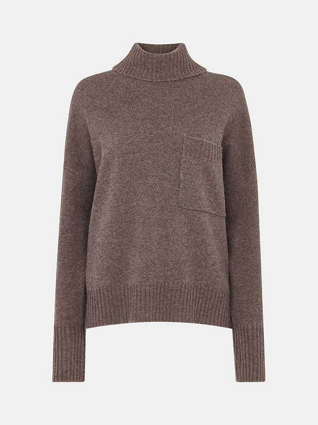 Whistles Wool Roll Neck Jumper, Chocolate