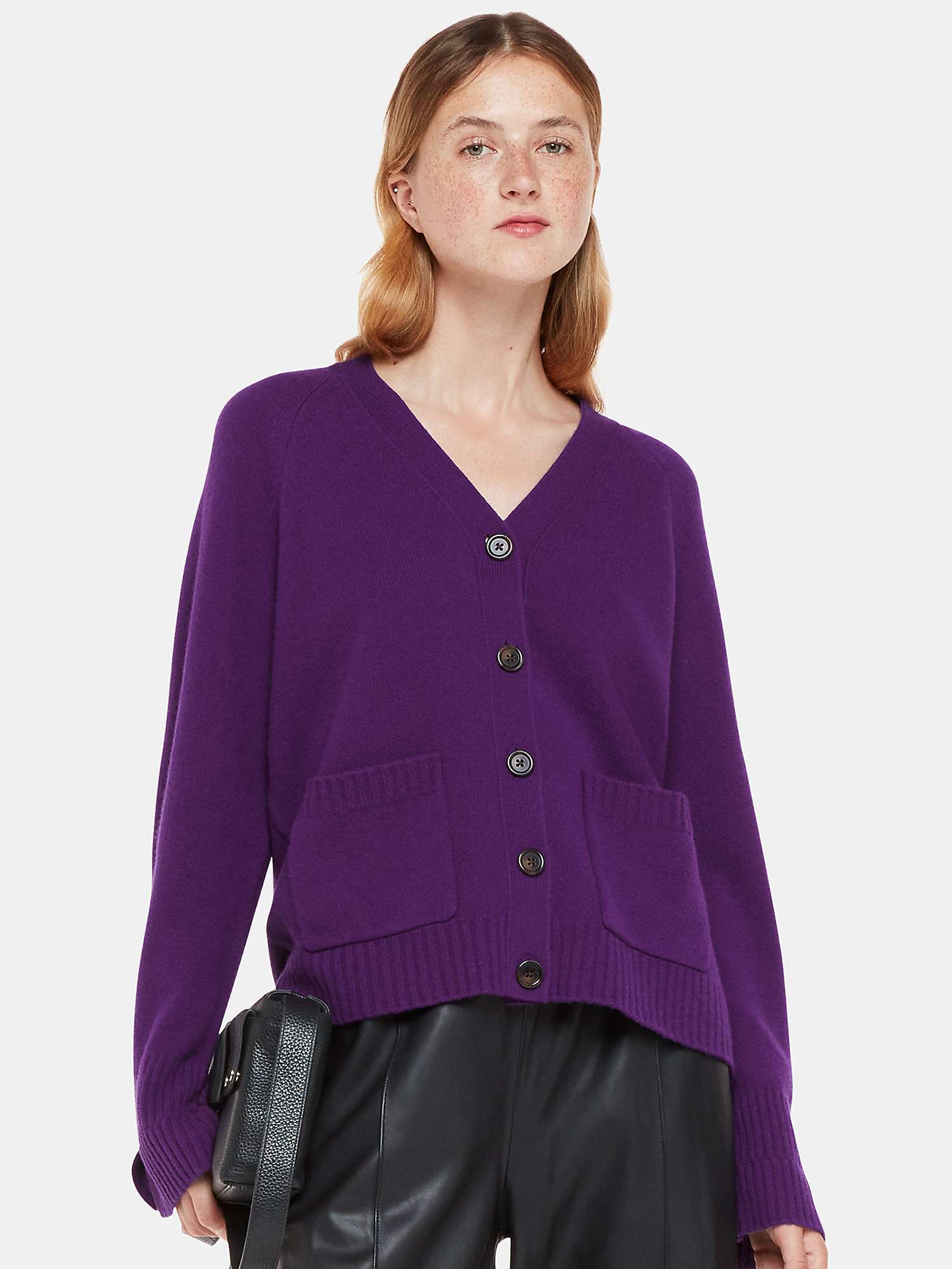 Buy Whistles Wool Relaxed Pocket Cardigan, Purple Online at johnlewis.com