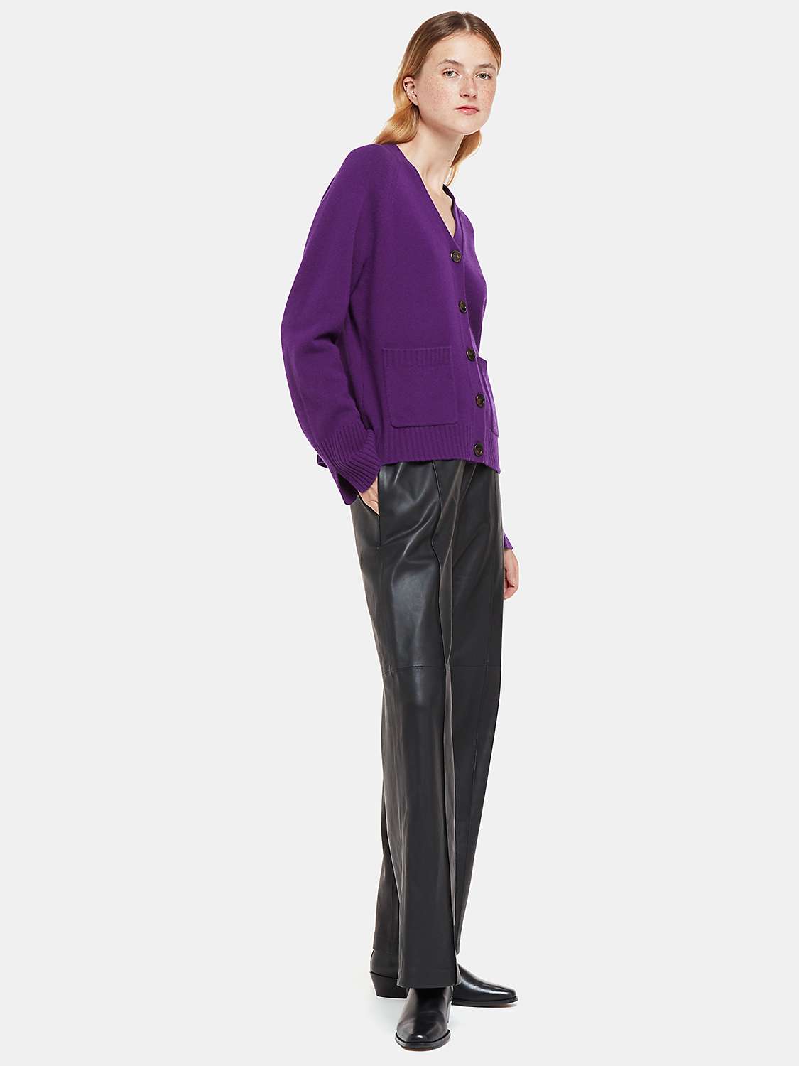 Buy Whistles Wool Relaxed Pocket Cardigan, Purple Online at johnlewis.com