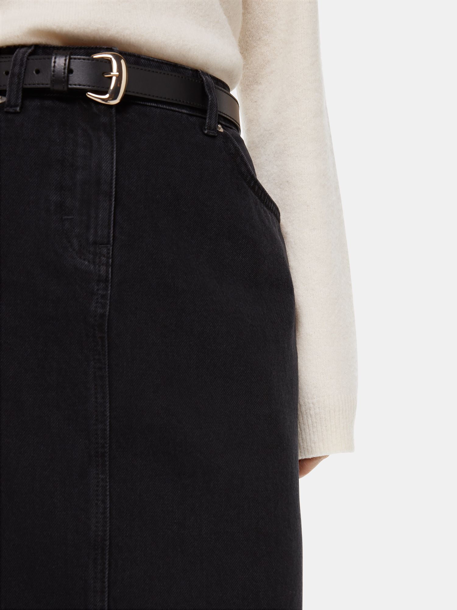 Buy Whistles Petite Straight Denim Midi Skirt, Washed Black Online at johnlewis.com