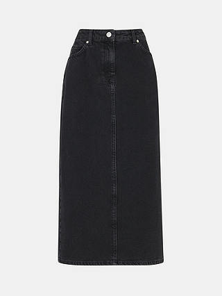 Whistles Petite Straight Denim Midi Skirt, Washed Black