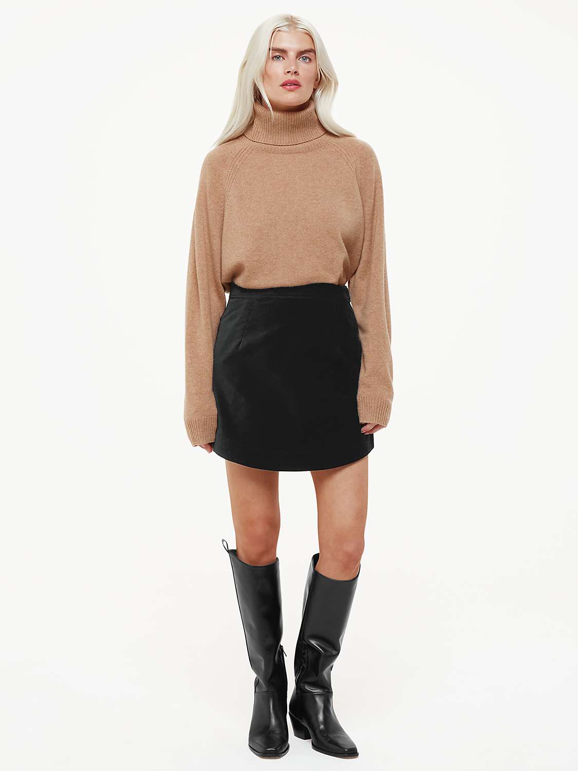 Buy Whistles Petite Velvet Curved Hem Mini Skirt, Black Online at johnlewis.com