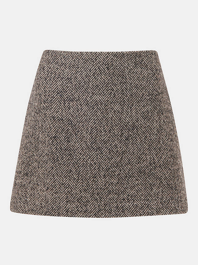 Whistles Herringbone Wool Blend Mini Skirt, Brown/Multi