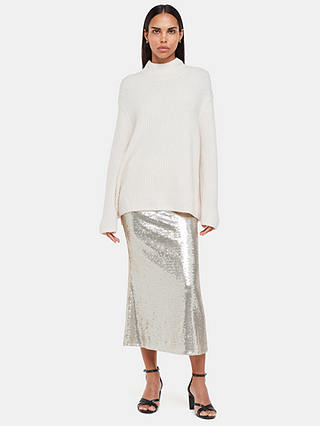 Whistles Sequin Midi Skirt, Silver