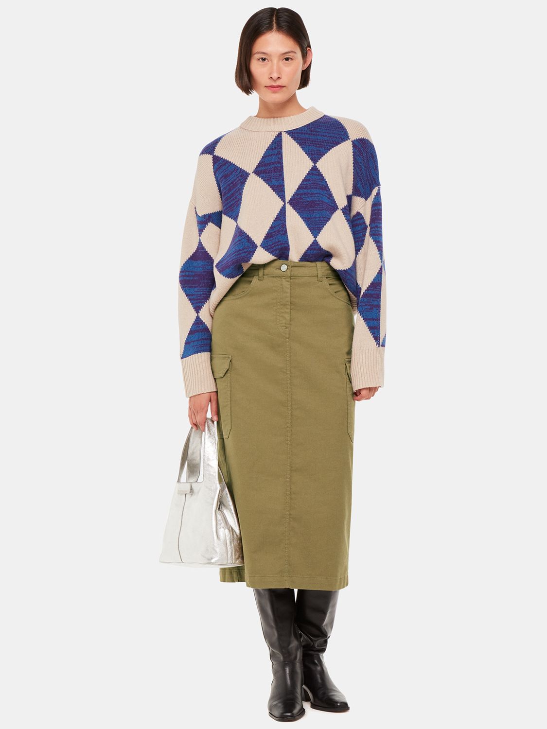 Buy Whistles Tessa Cargo Midi Skirt, Khaki Online at johnlewis.com