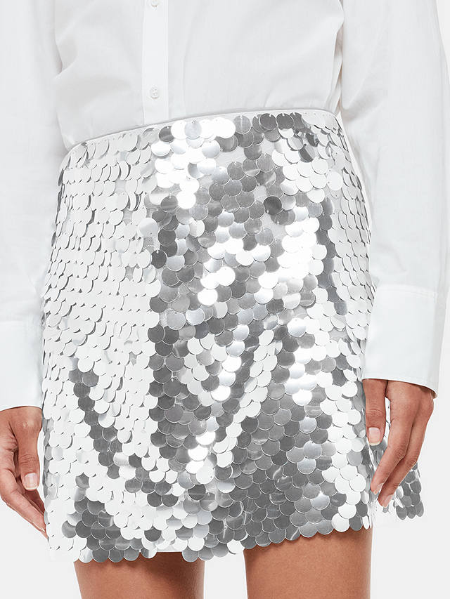 Whistles Sequin Disc Mini Skirt, Silver