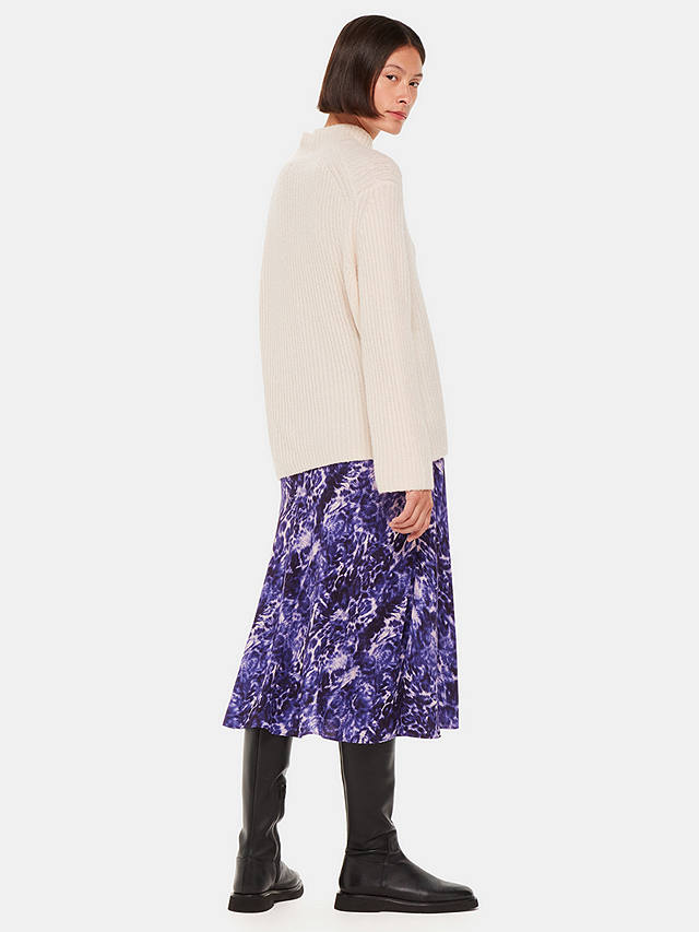 Whistles Glossy Leopard Print Bias Cut Midi Skirt, Purple/Multi