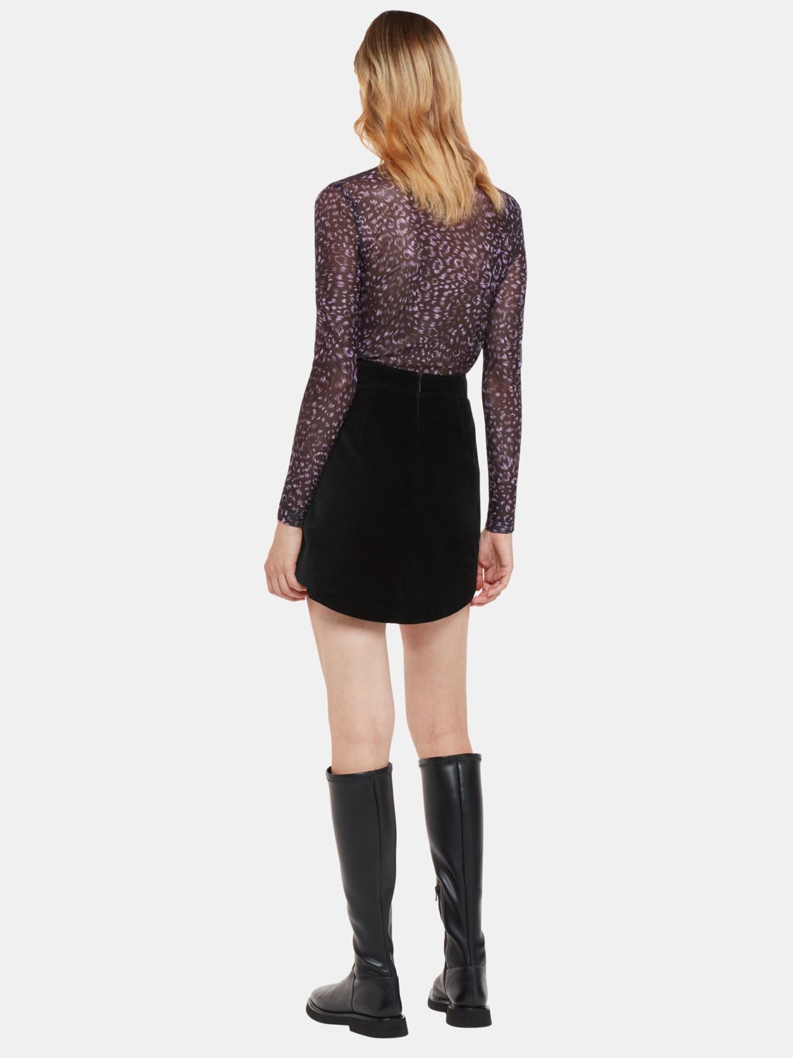 Buy Whistles Velvet Curved Hem Mini Skirt, Black Online at johnlewis.com