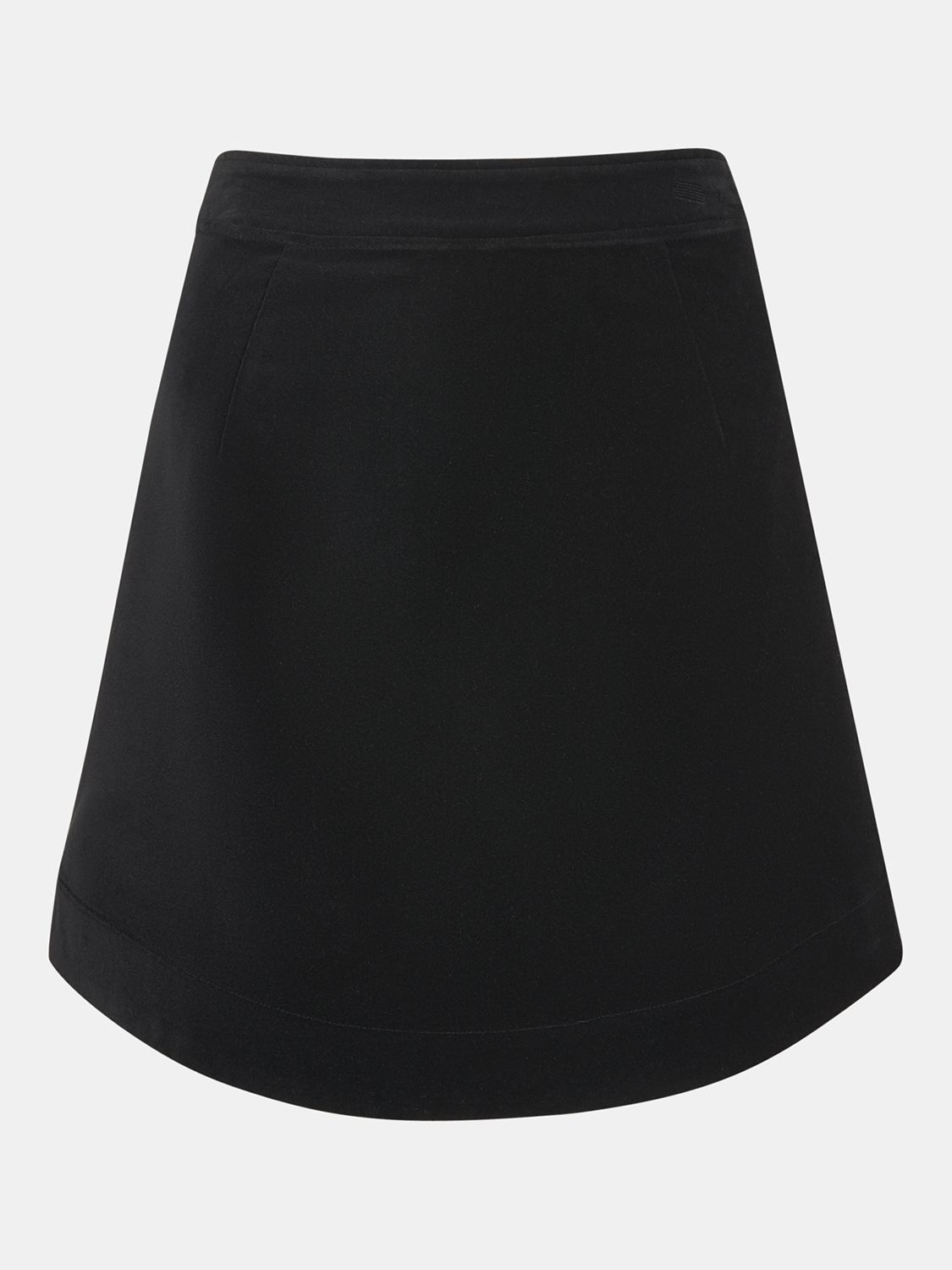 Whistles Velvet Curved Hem Mini Skirt, Black at John Lewis & Partners