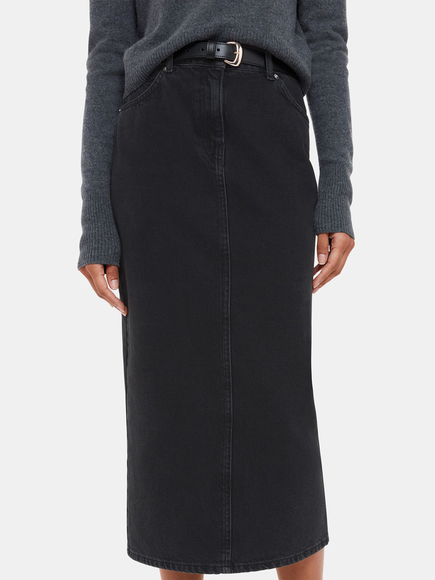 Buy Whistles Straight Denim Midi Skirt, Washed Black Online at johnlewis.com