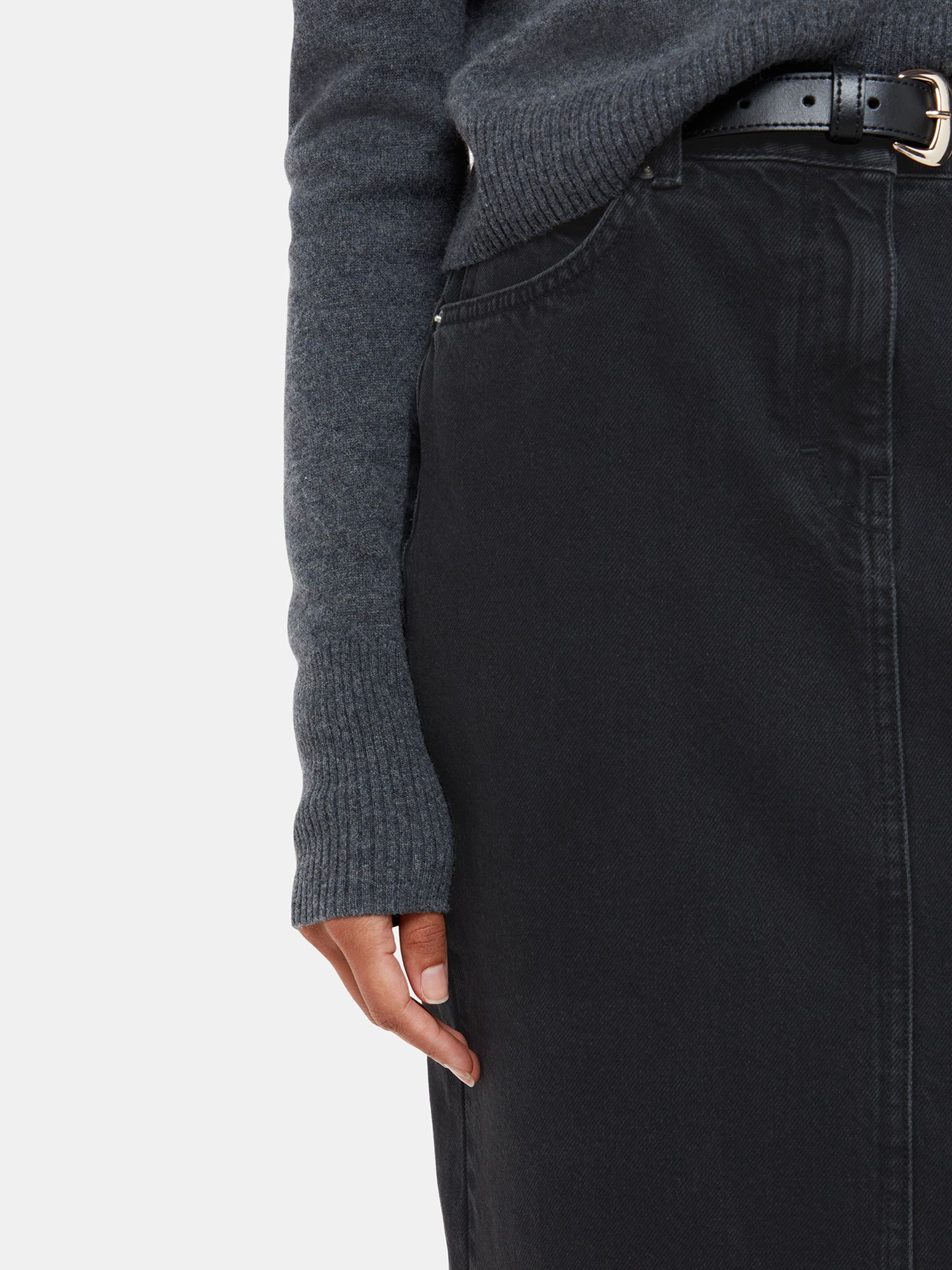 Buy Whistles Straight Denim Midi Skirt, Washed Black Online at johnlewis.com