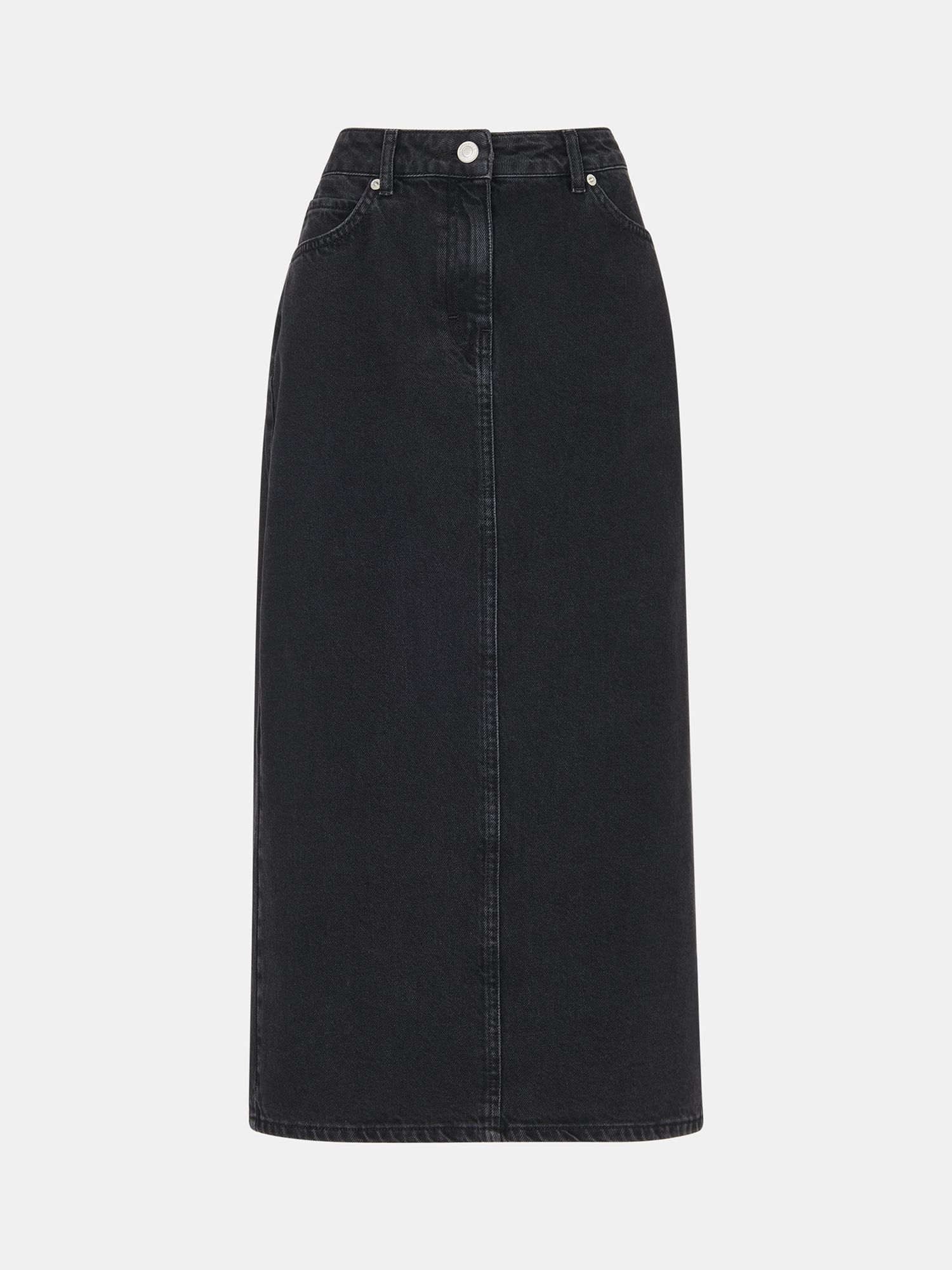 Whistles Straight Denim Midi Skirt, Washed Black at John Lewis & Partners