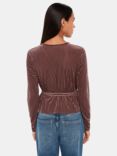 Whistles Velvet Stripe Wrap Top, Chocolate