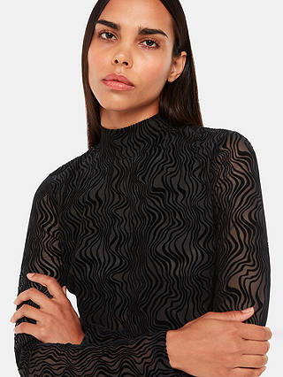 Whistles Squiggle High Neck Mesh Top, Black