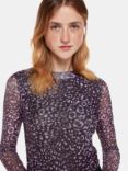 Whistles Feather Leopard Print Mesh Top, Purple/Multi