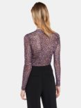 Whistles Feather Leopard Print Mesh Top, Purple/Multi