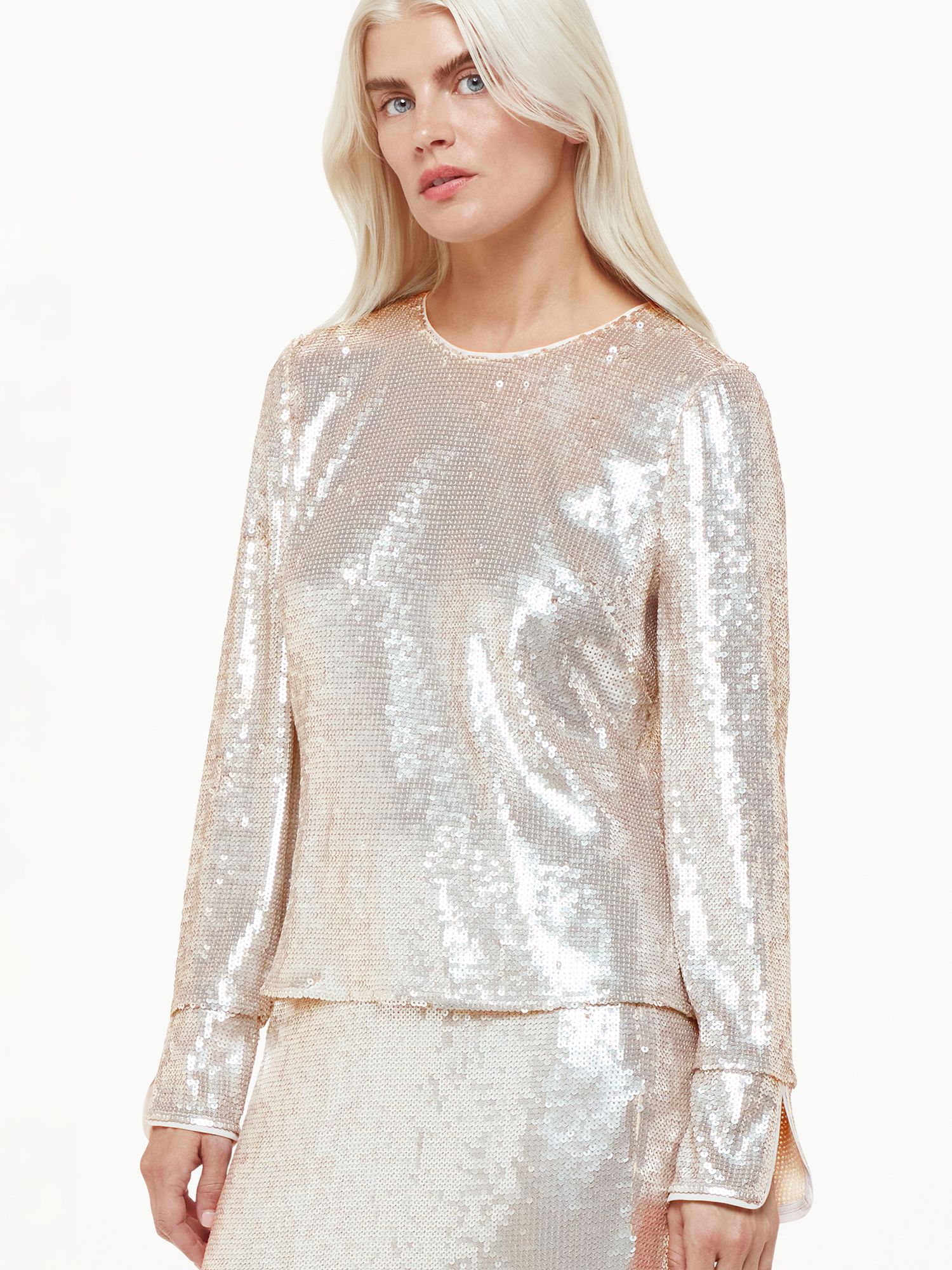 Whistles Petite Sequin Tunic Top, Silver at John Lewis & Partners