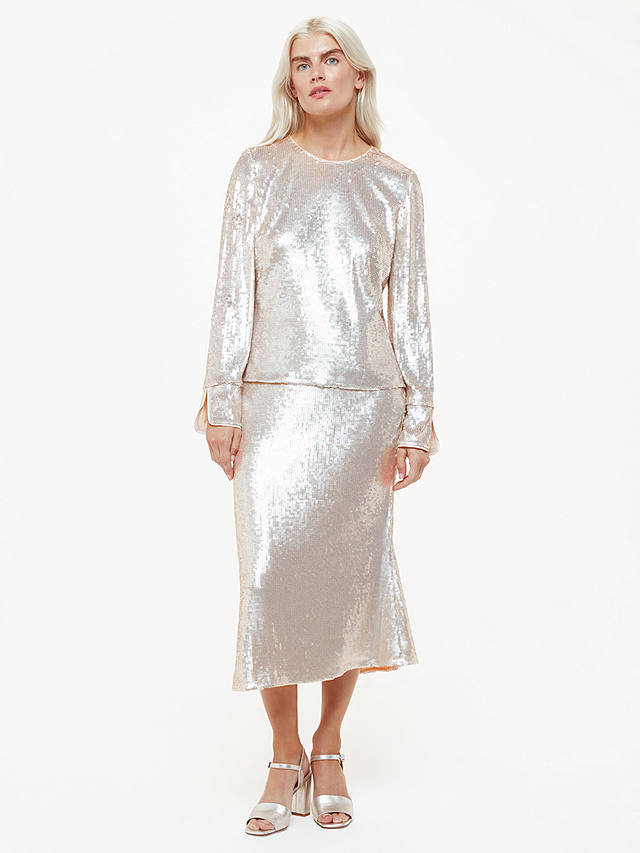 Whistles Petite Sequin Tunic Top, Silver