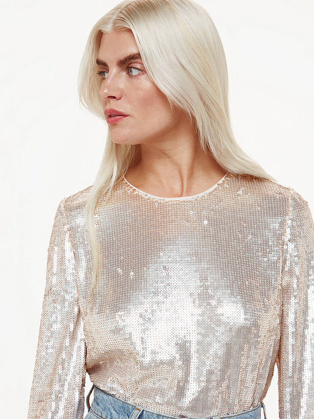 Whistles Petite Sequin Tunic Top, Silver