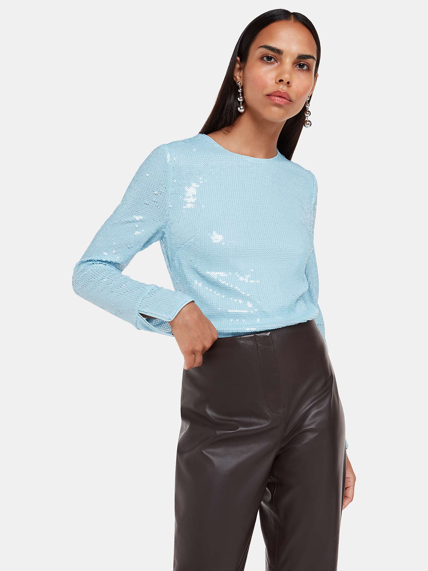 Whistles Minimal Sequin Top, Pale Blue at John Lewis & Partners