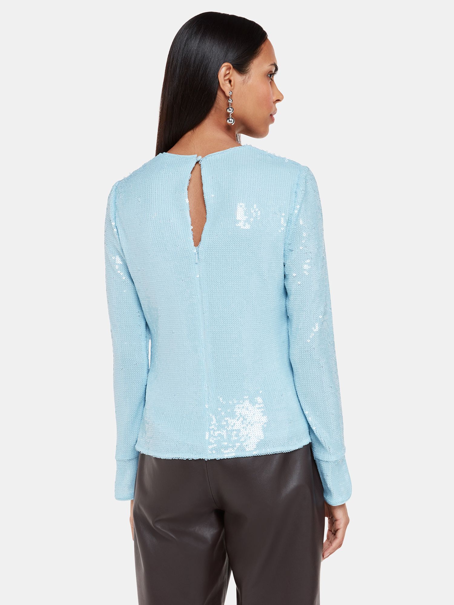 Whistles Minimal Sequin Top, Pale Blue, 10