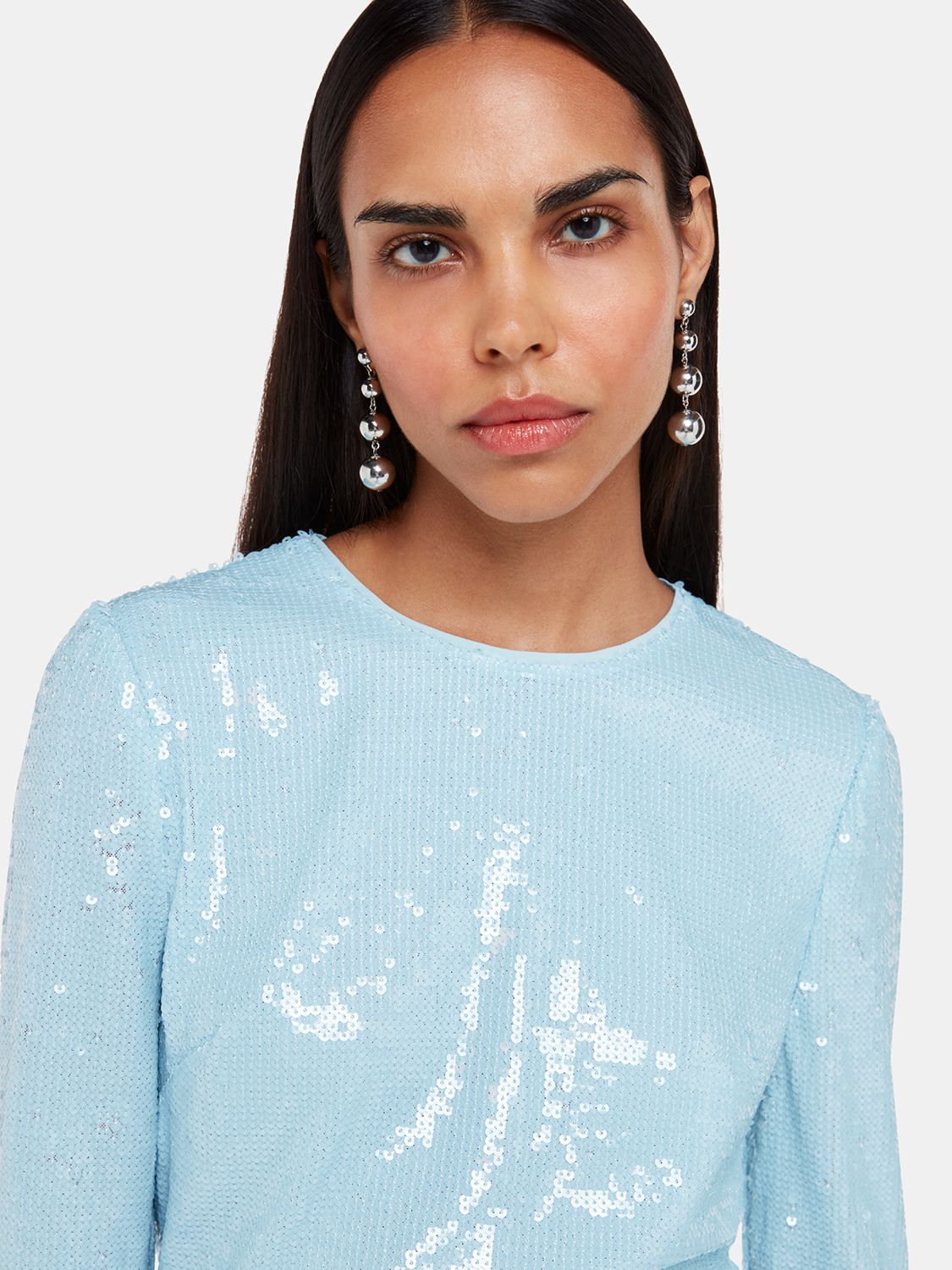 Whistles Minimal Sequin Top, Pale Blue, 10