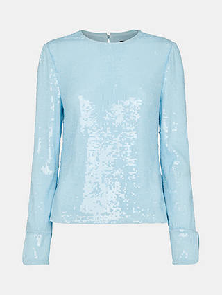 Whistles Minimal Sequin Top, Pale Blue