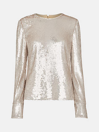 Whistles Minimal Sequin Top, Silver